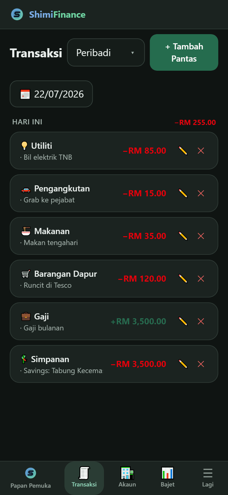 Rekod transaksi pantas