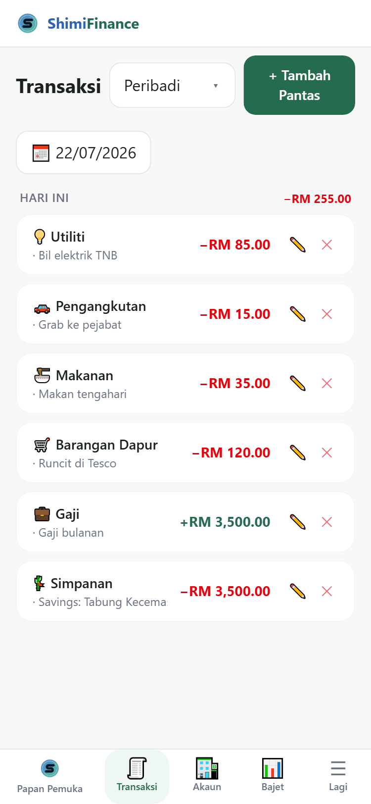 Rekod transaksi pantas